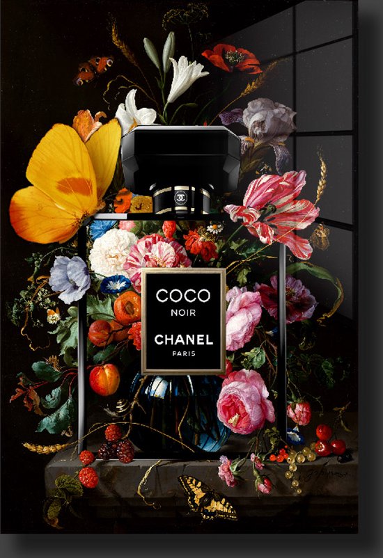 Coco chanel butterfly schilderij op plexiglas 80x120cm
