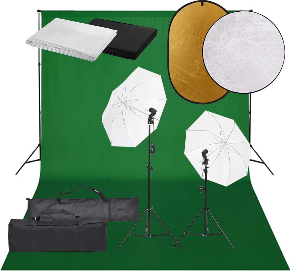 The Living Store Fotostudioset - Daglichtlampen - Witte Paraplus - Flexibel Achtergrondsysteem - Praktische Reflectorset - Opbergbaar - 150 karakters