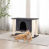 The Living Store Kattenmeubel - Alles-in-één - Hout en Pluche - 74x35x50cm - Natuurlijke Sisal