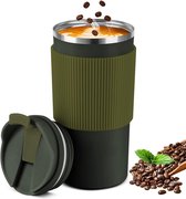 Coffee Mug to Go, 450 ml koffiemok, roestvrij staal, dubbelwandig geïsoleerde thermische mok, Coffee to Go voor thee, koffie, warm koud water koffie (groen)