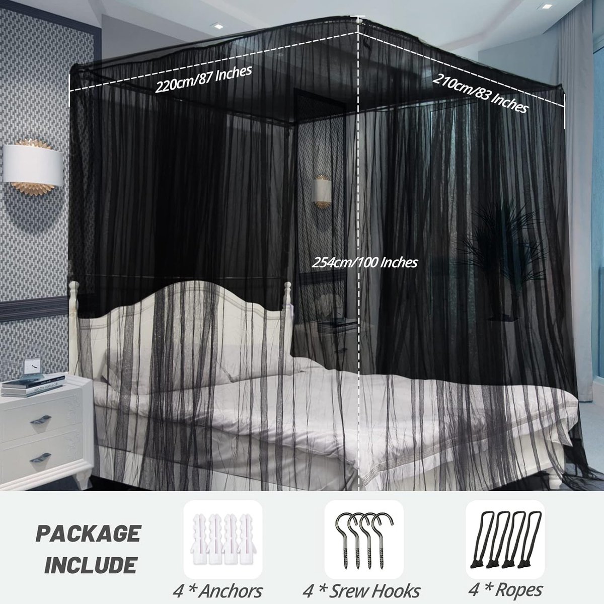 Rideau De Lit Baldaquin Rouge - Sans Couvercle Supérieur - Pour Lit Double/Queen/King - Déco Romantique Chambre