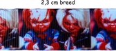 Lint grosgrain - Skulls - Chucky - 25 mm breed - 5 m - Polyester lint-Lint - Halloween- Doodshoofd - Halloween versiering