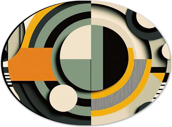 Dibond Ovaal - Abstract - Figuren - Cirkels - Rondjes - Strepen - Kleuren - 28x21 cm Foto op Ovaal (Met Ophangsysteem)