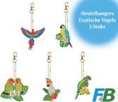 Porte-clés Vogels exotiques F4B , Peinture de diamants | Double face | 5 pièces | Oiseau | Perroquet | Cacatoès | Animaux | Forfait adultes | Accessoires | Forfait complet