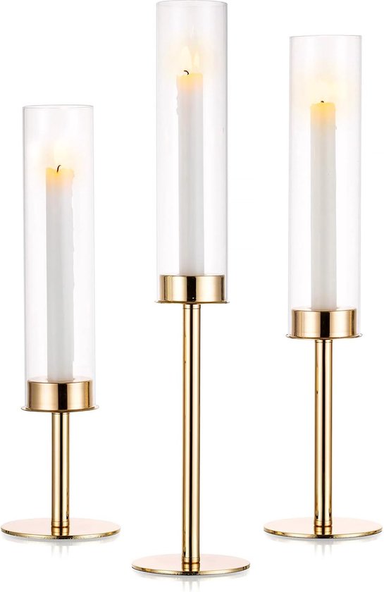 Cylindre en Verres pour bougies, chandelier doré : chandelier en métal en  verre... | bol