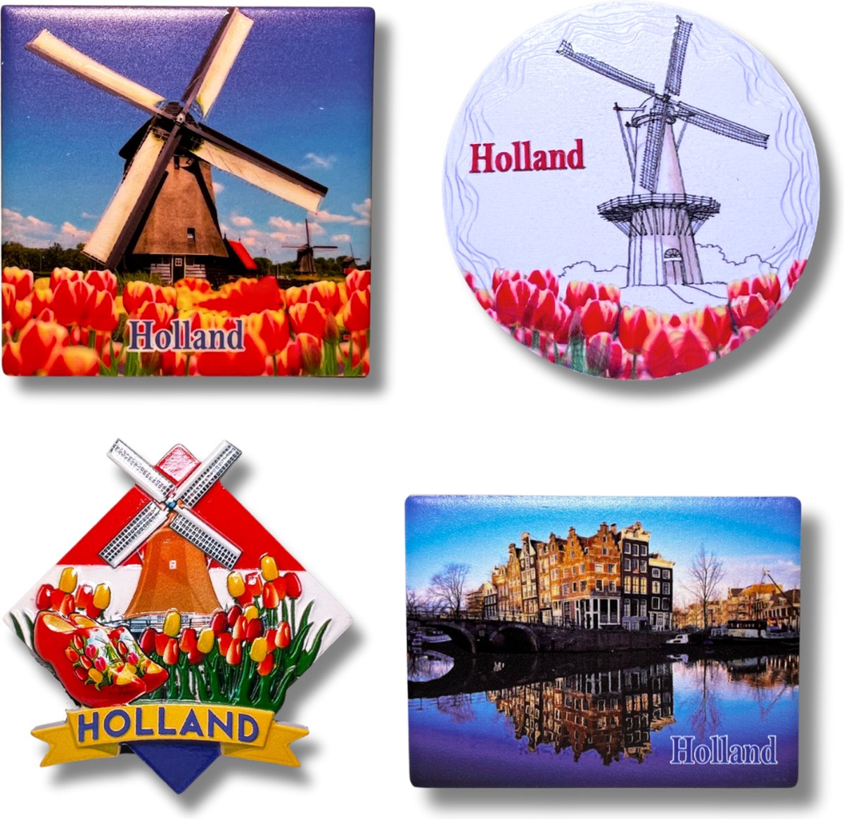 Koelkastmagneten Set: Holland - Kleur - Souvenirs - 4 stuks