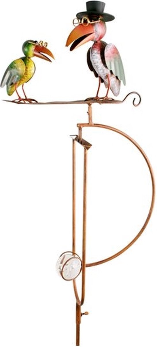 Metalen tuinsteker pendule vogels in een goed gesprek - kleur multi- afm. 33x15x135 cm tuindecoratie tuinbeeld