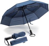 Winddichte, geventileerde reisparaplu met dubbele luifel - Teflon-coating, ergonomische handgreep en beschermhoes. Draagbaar, compact, opvouwbaar en lichtgewicht (marineblauw)
