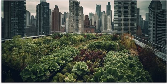 Poster (Mat) - Stad - Gebouwen - Planten - Groen - 100x50 cm Foto op Posterpapier met een Matte look