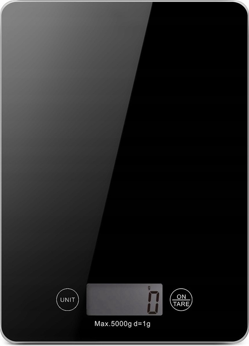 Digitale Keukenweegschaal met Tarra Functie - Tot 5kg - Glazen Weegschaal - Inclusief Batterijen