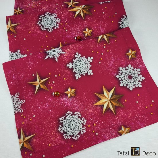 Chemin de table de Noël rouge avec impression 3D (étoiles) 50 x 230 cm