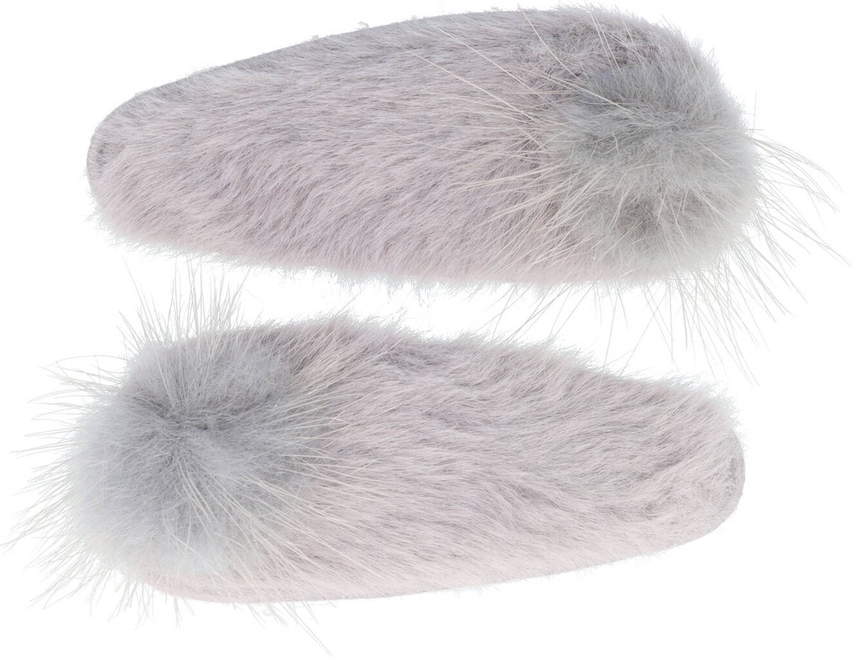 Haarspeld Klikklak Furry Pompom 7cm Grijs 2 Stuks Haarklem Haarclip Fluffy Fake Fur Hair Clip Color