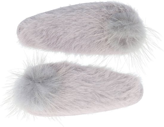 Haarspeld Klikklak Furry Pompom 7cm Grijs 2 Stuks Haarklem Haarclip Fluffy Fake Fur Hair Clip Color
