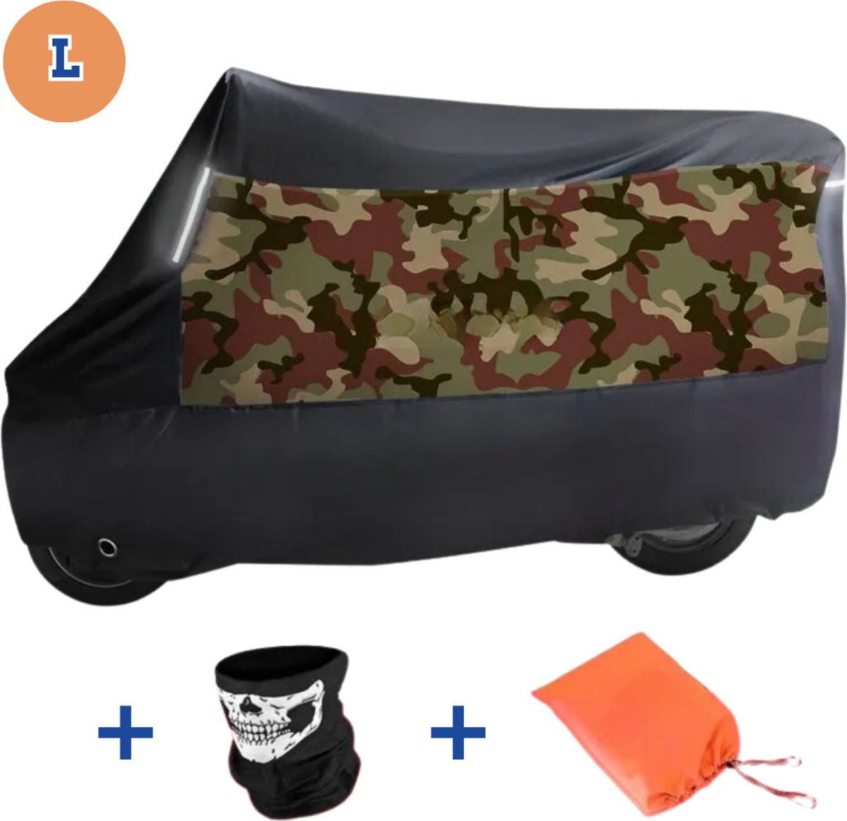 Universele Motorhoes L - Motorhoes Voor Buiten 220 x 95 x 110 cm - Scooterhoes Waterdicht Buiten + Opbergtas + Extra Gezichtsmasker - Camouflage