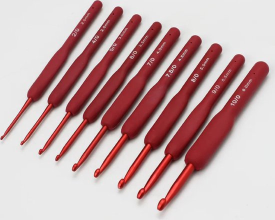 Haak Je Suf | Ergonomische haaknaaldenset 9-delig - rood