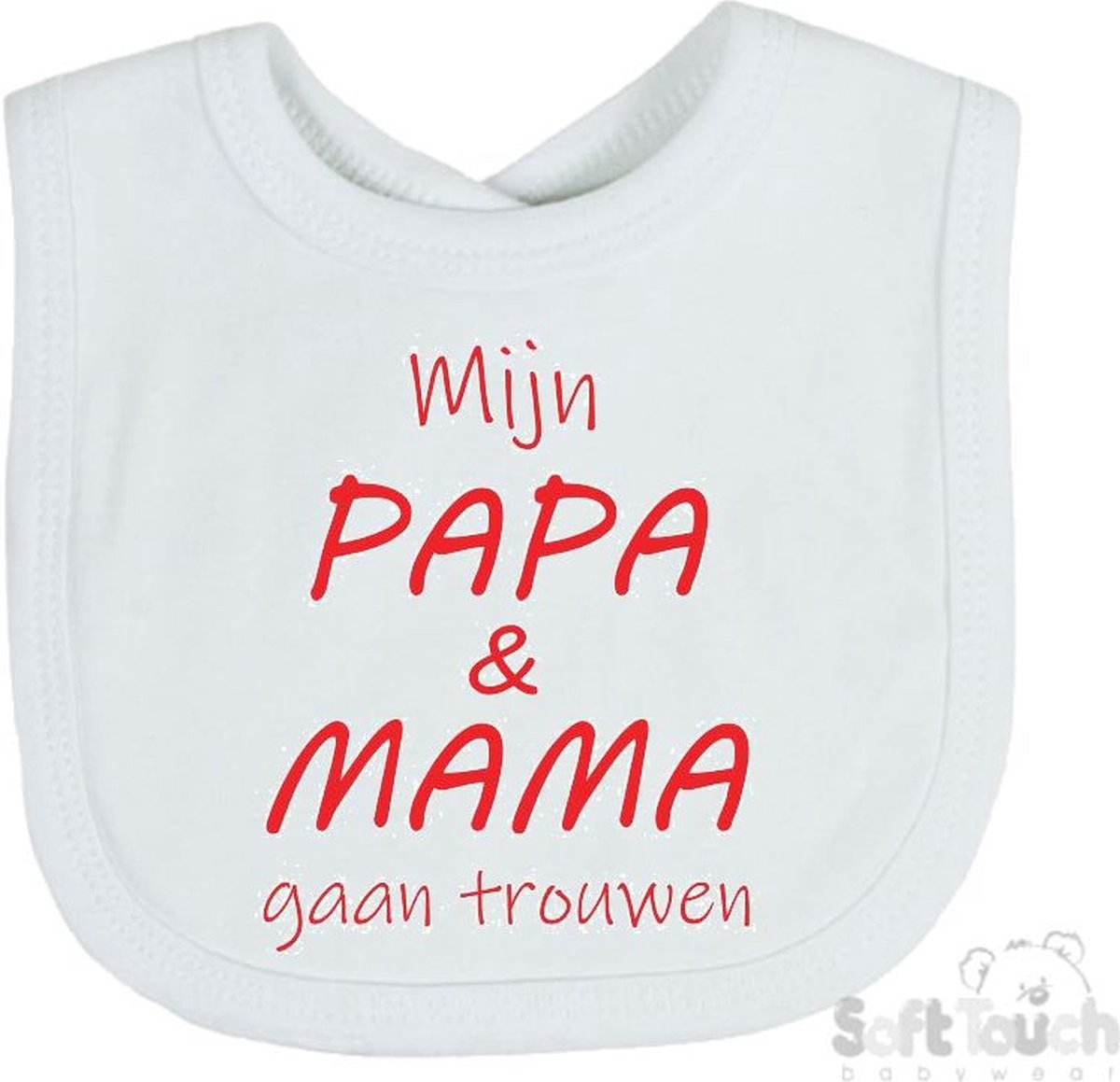 Goedkoopste Soft Touch Slabber Slabbetje Slab Mijn papa & mama gaan trouwen Unisex Katoen Wit/rood Maat 33x22 Cm