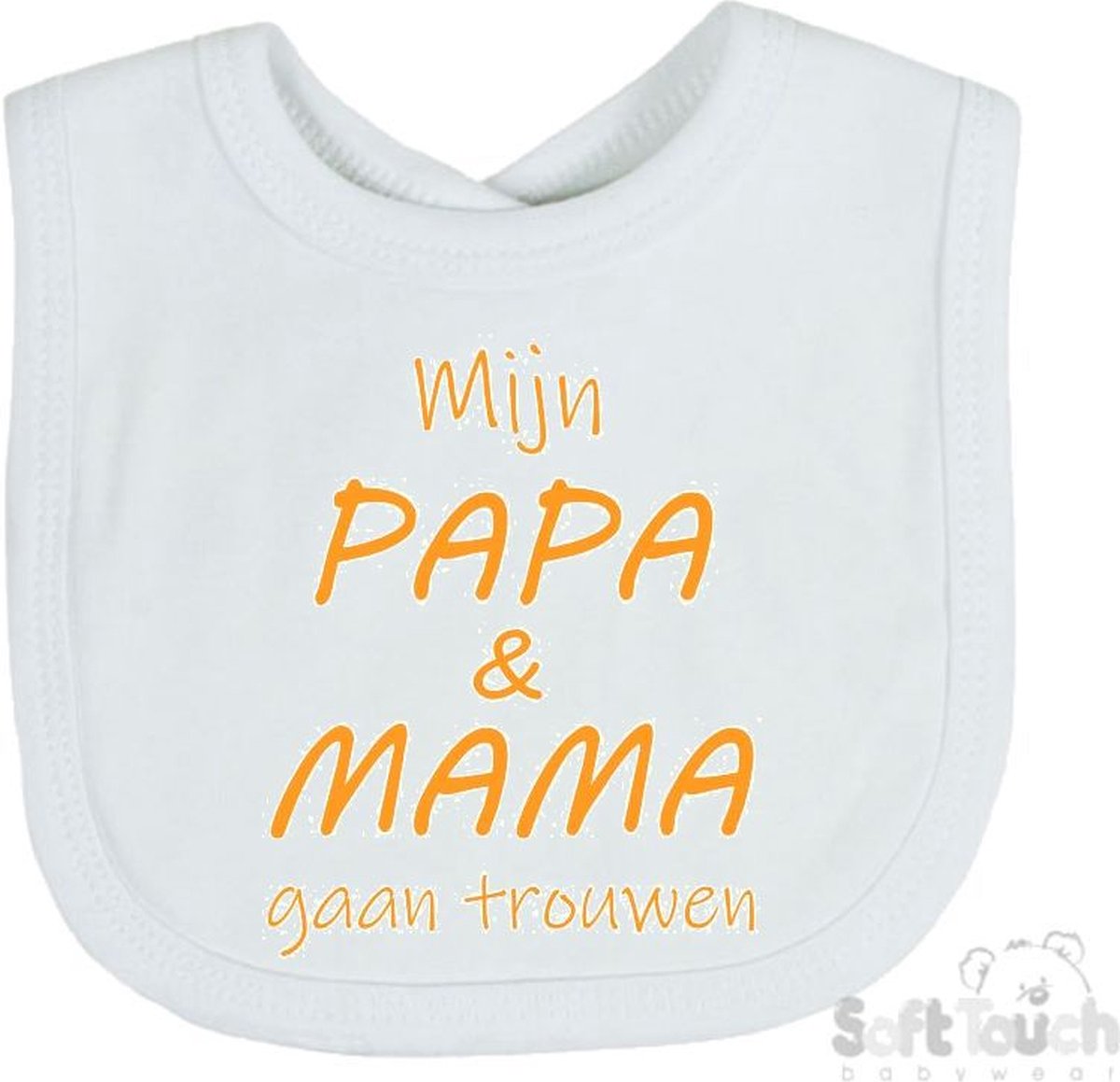 Goedkoopste Soft Touch Slabber Slabbetje Slab Mijn papa & mama gaan trouwen Unisex Katoen Wit/mosterd Maat 33x22 Cm
