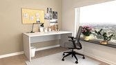Furni24 Nuvi bureau, 180 cm x 80 cm x 75 cm, grijs decor, bureautafel inclusief kabelgoot en monitorstandaard