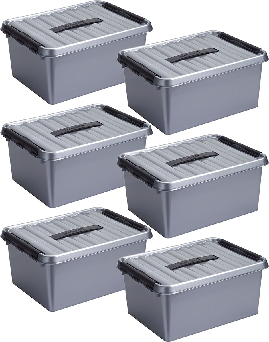 Sunware Q-Line opbergbox 15L - Set van 6 - Metaal/Zilver
