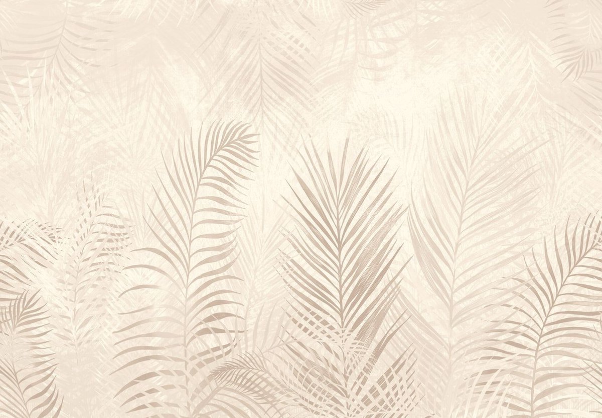 Fotobehang - Vliesbehang - Jungle Bladeren - Posterbehang - Pastel Creme Beige - Botanische Bladeren - 152,5 x 104 cm