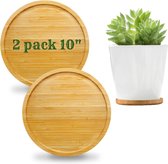 2pcs Bamboo Tray, Wooden Trays, Small Round Bamboo Tray, Wooden Tray, Serving Plate, Coaster, Flower Plant, Succulents, Coasters Tray (2pcs, 25cm)