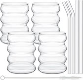 Bubbel glazen - 470ML - Set van 4 Stuks - Inclusief glazen rietjes - Geribbelde glazen - Bubbelglazen - Drinkglazen - Bubble glas - Longdrink glazen - Waterglazen - Aesthetic Esthetische Cocktailglazen