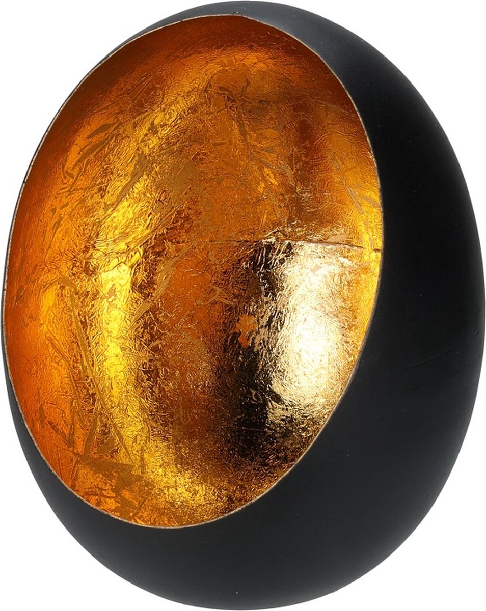 H&S Decoration Windlicht - 16 cm - Metaal - Zwart-goud - waxinelichthouders goud met zwart