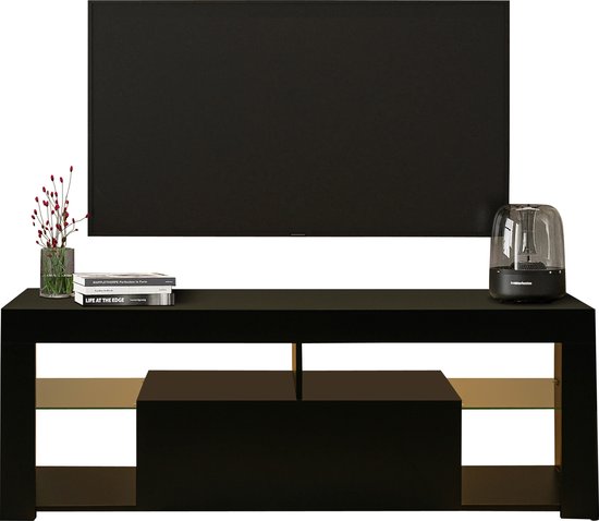 Meuble TV Nuvolix - Meuble TV - Table TV - avec éclairage LED - noir - bois - 140*35*50CM