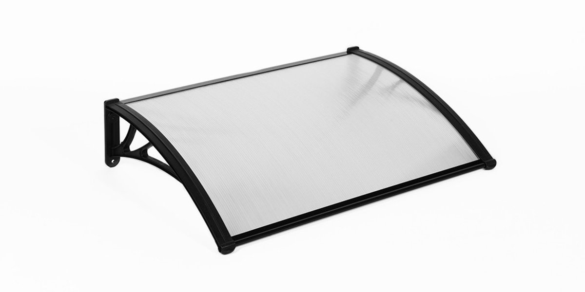 Jopassy Luifel voor huisdeur, overkapping, huisdeur van aluminium en polycarbonaat, toegangsdeur, trapeziumplaat, luifel, regenbescherming, balkon, carport, fietsschuur, 120 x 100 cm
