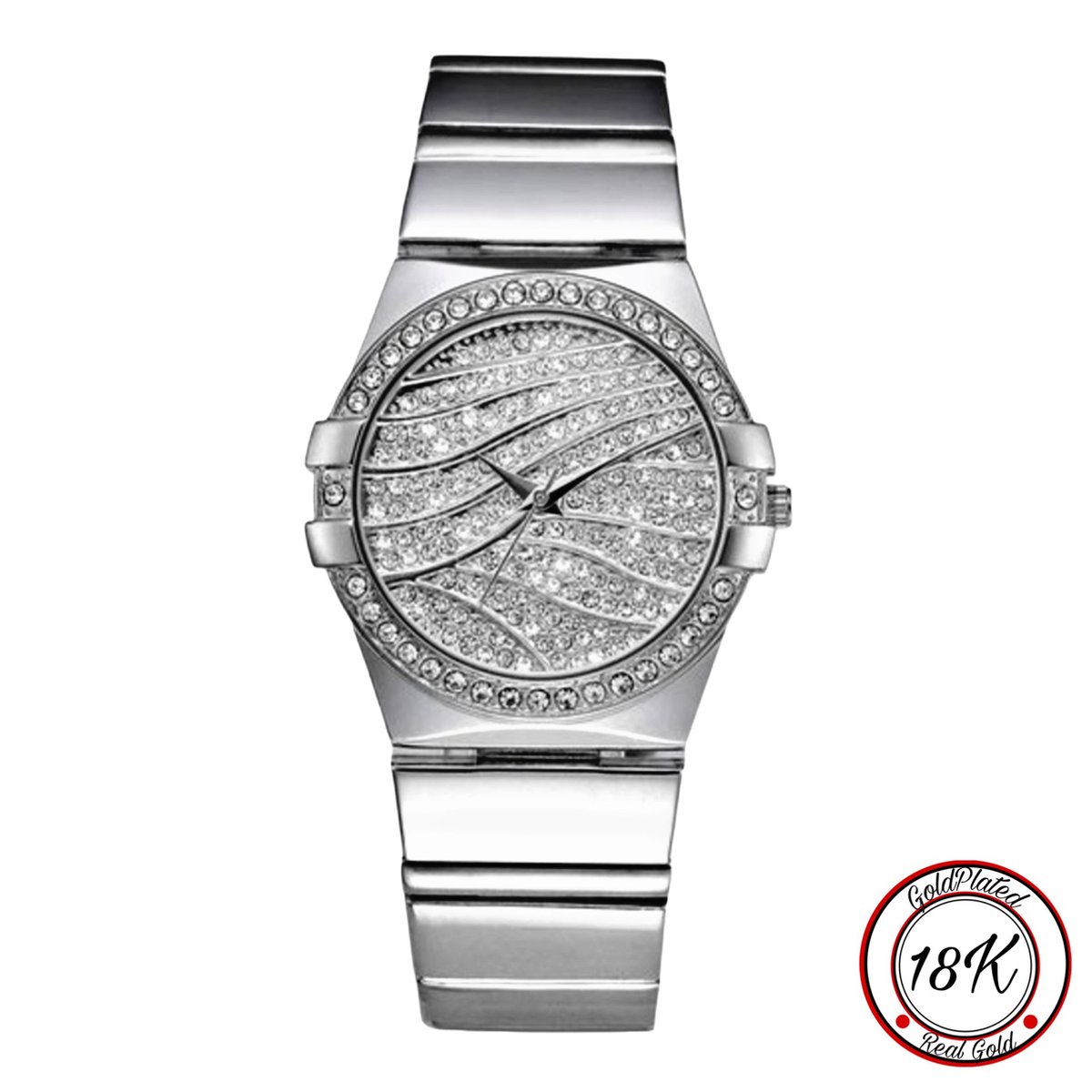 Borasi Full Zirkonia Bling Horloge | 18k Goldplated | Zilver | RVS Stainless Steel | Inclusief Verstelsetje | Water Bestendig | Quartz | Vrouwen Horloge | Horloges Voor Vrouwen | Cadeau Voor Vrouwen | Moederdag Cadeautje