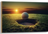 Hout - Golf - Golfbal - Zonsondergang - 90x60 cm - 9 mm dik - Foto op Hout (Met Ophangsysteem)