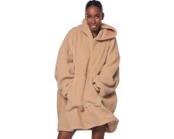 foto van Homie Hoodie Blanket - Teddy Stof - Fleece Deken met Mouwen - Beige
