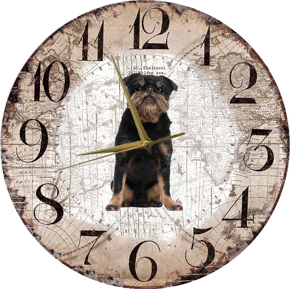 Houten Klok - 30cm - Hond - Brusselse Griffon