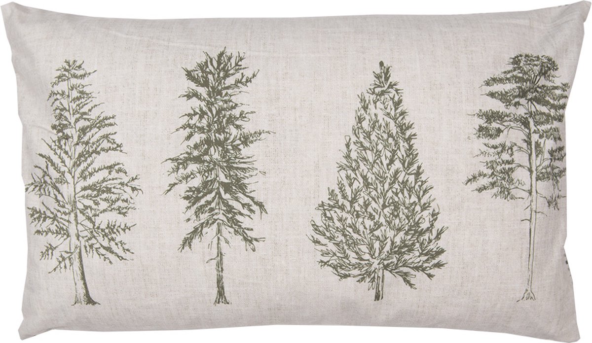 Clayre & Eef Kussenhoes 30x50 cm Beige Groen Polyester Dennenbomen