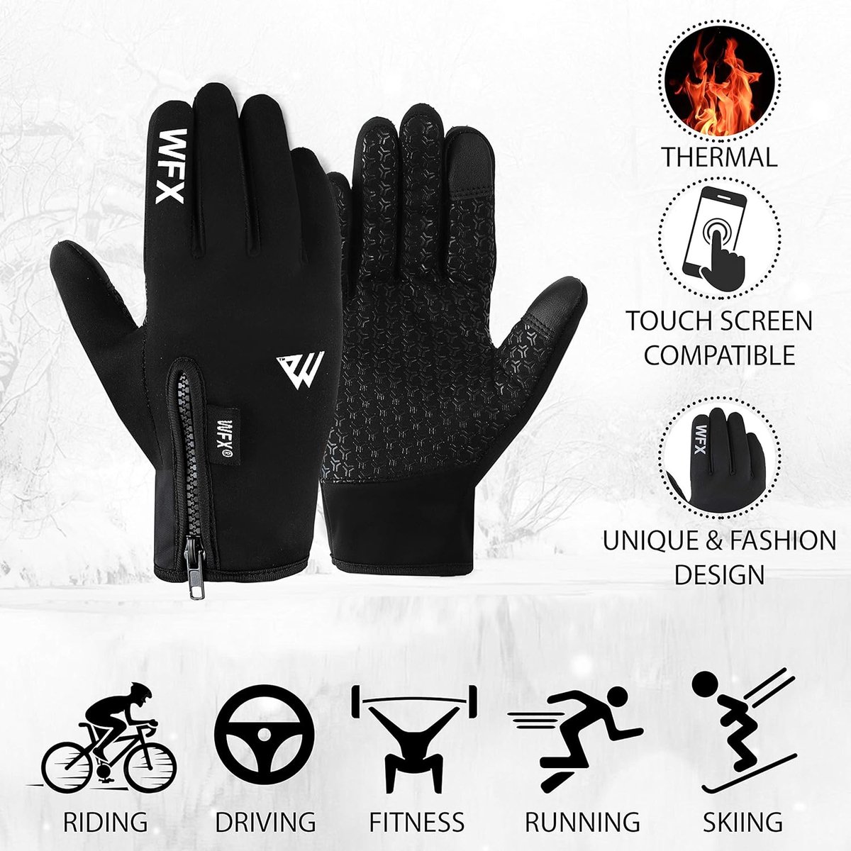 Gants d'hiver pour écran tactile, gants chauds antidérapants, gants de  sport/cyclisme