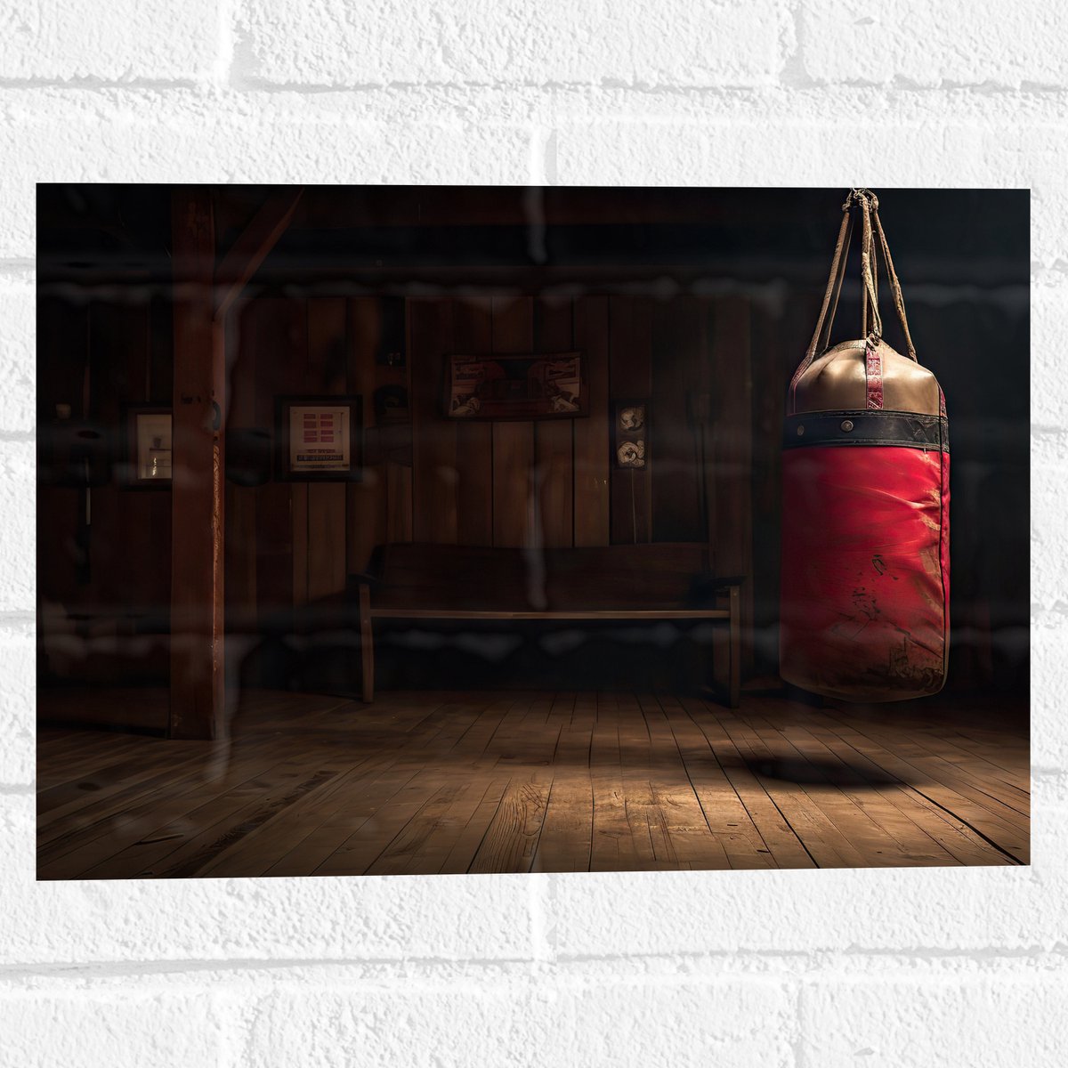 Muursticker - Kamer - Bokszak - Palen - Sporten - Hout - 40x30 cm Foto op Muursticker