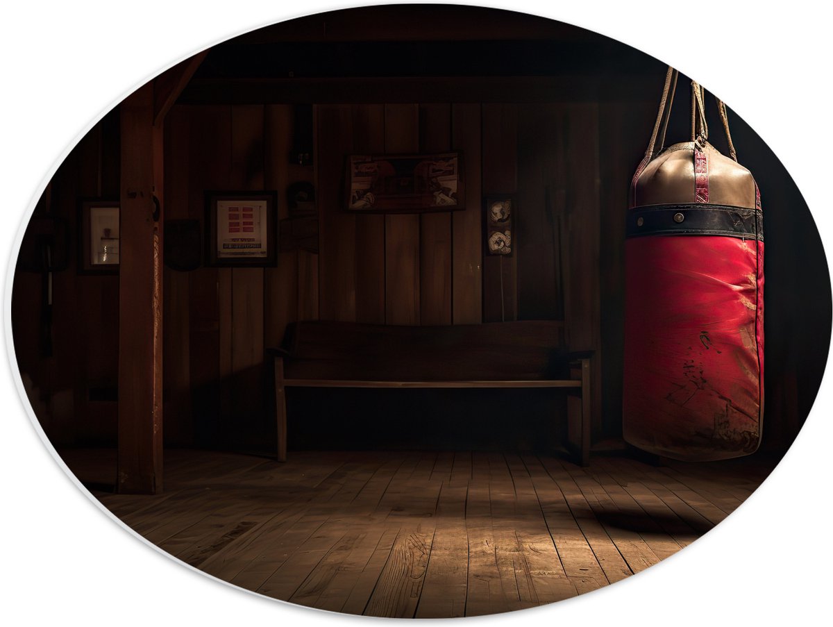 PVC Schuimplaat Ovaal - Kamer - Bokszak - Palen - Sporten - Hout - 40x30 cm Foto op Ovaal 