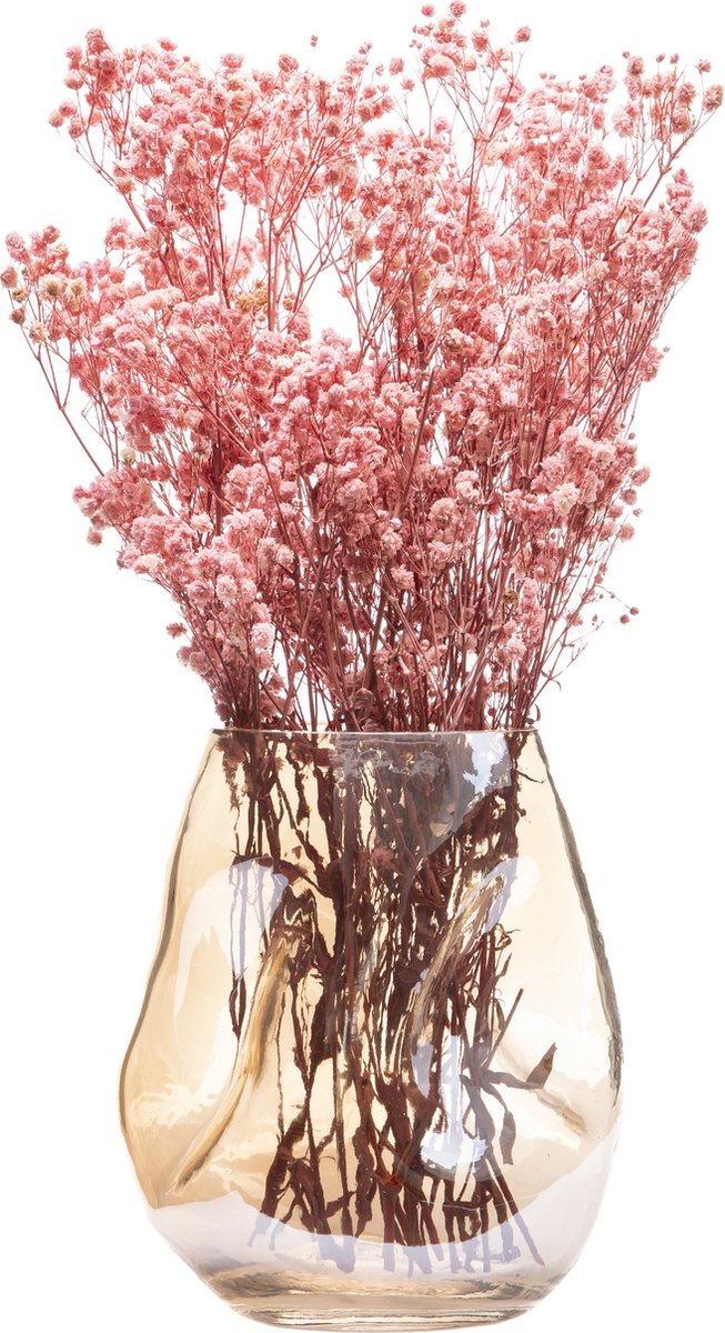 QUVIO Vaas - Bloemenvaas - Bloemenvaasje - Glazen vaas - Vazen - Vaas gekreukeld - Vaas gekreukt - Droogbloemenvaas - Droogbloemen vaas - Maat S - Glazen vaas - Glas - Transparant - Beige