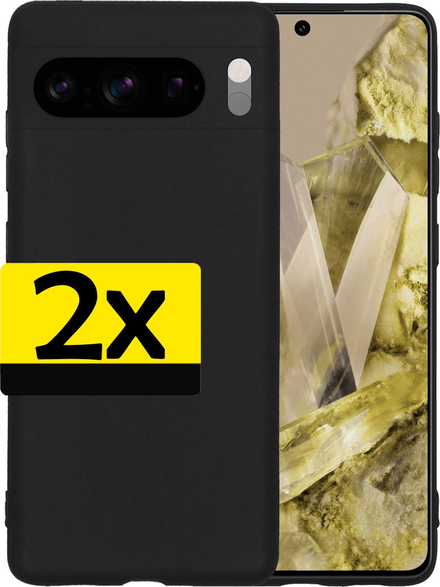 Hoesje - 2 Stuks - Geschikt voor Google Pixel 8 Pro - Sterk & Shockproof - Case Siliconen - Back Cover - Telefoon Hoes - Telefoonhoesjes - Zwart