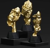 Handgemaakte gezicht sculpturen, decoratie modern, art deco, - sculpturen in goud - denker sculptuur - zwijgen is gouden sculptuur - niets zien niets horen niets zeggen figuren - sculpturen set (3) sculptuur zijn 14 cm hoog en 6 cm breed