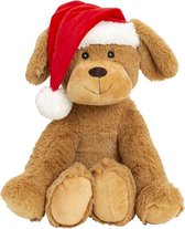 Pluche Hondje met rode Kerstmuts - Hondenknuffel - Pluche Knuffel - Kerst hondje - Hoog 35cm