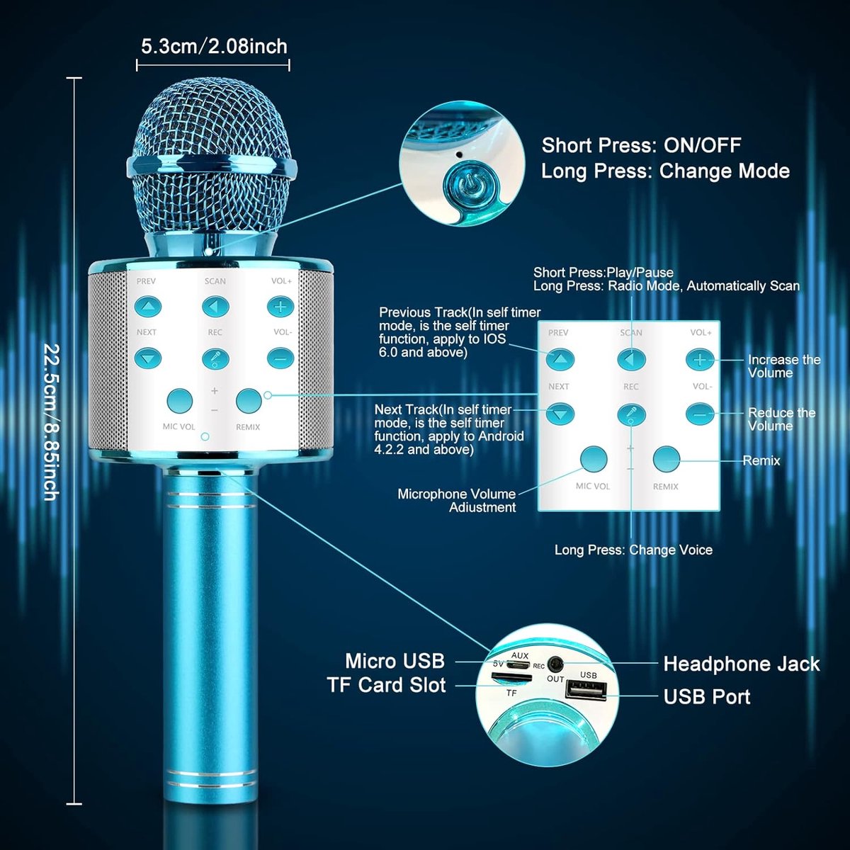 Draadloze Bluetooth Microfoon Karaoke, Microfoon Kindercadeaus voor jongens meisjes, vanaf 5 6 7 8 9 10 11 12 Kind Verjaardagscadeau — cadeau in Spellen & Speelgoed - foto 4