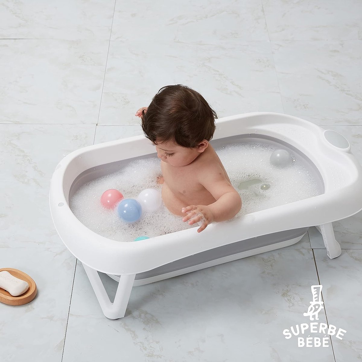 Pack de bain bébé, Baignoire enfant, Pliable, Antidérapant, Bleu