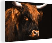 Canvas Schilderij Schotse hooglander - Zwart - Koe - Hoorn - Dieren - 30x20 cm - Wanddecoratie