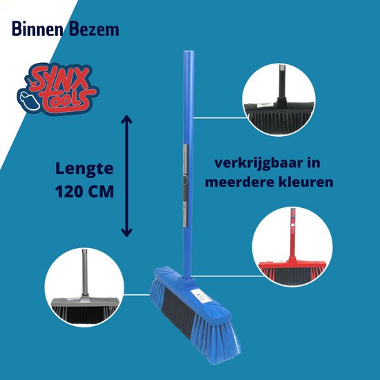 Synx Tools Binnenbezem Blauw - Zachte Bezems - Kamerveger - Besem Veger / Zachte Bezem met Steel 130cm - Binnen Bezem - Besem Veger - Schoonmaken — afbeelding 2