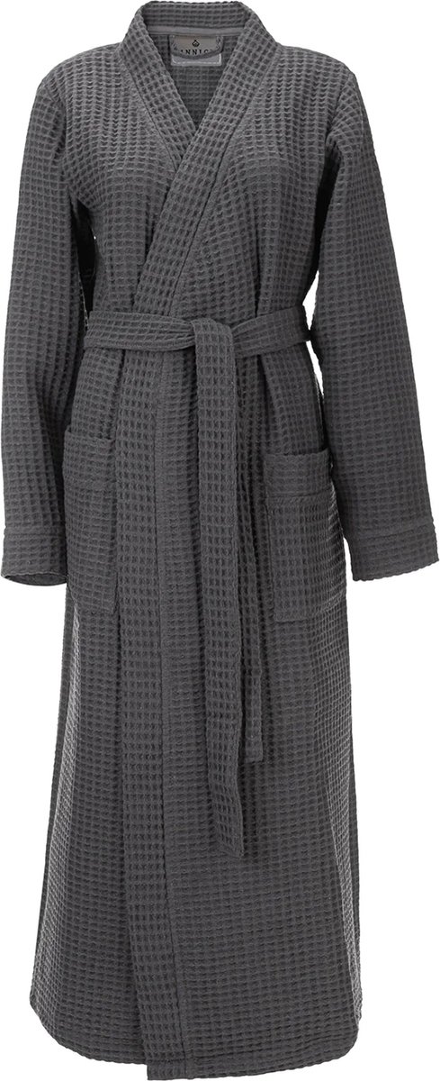 LINNICK Wafel Badjas - Dark Grey - Maat XXL - Sauna badjas - 100% Katoen - Badjas Dames - Badjas Heren