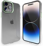 Coverzs telefoonhoesje geschikt voor Apple iPhone 14 Pro Max hard case met metalen camera bumper - doorzichtige hard cover met opstaande randen rondom camera - camera bescherming - groen