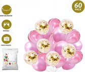 FeestmetJoep® Ballonnen - 60 stuks Marmer roze & goud Helium Ballonnen met Lint – Verjaardag Versiering - Decoratie voor jubileum, Gender reveal & Babyshower meisje - Vrijgezellenfeest - Trouwfeest - Geslaagd feest - Geschikt voor Helium en Lucht