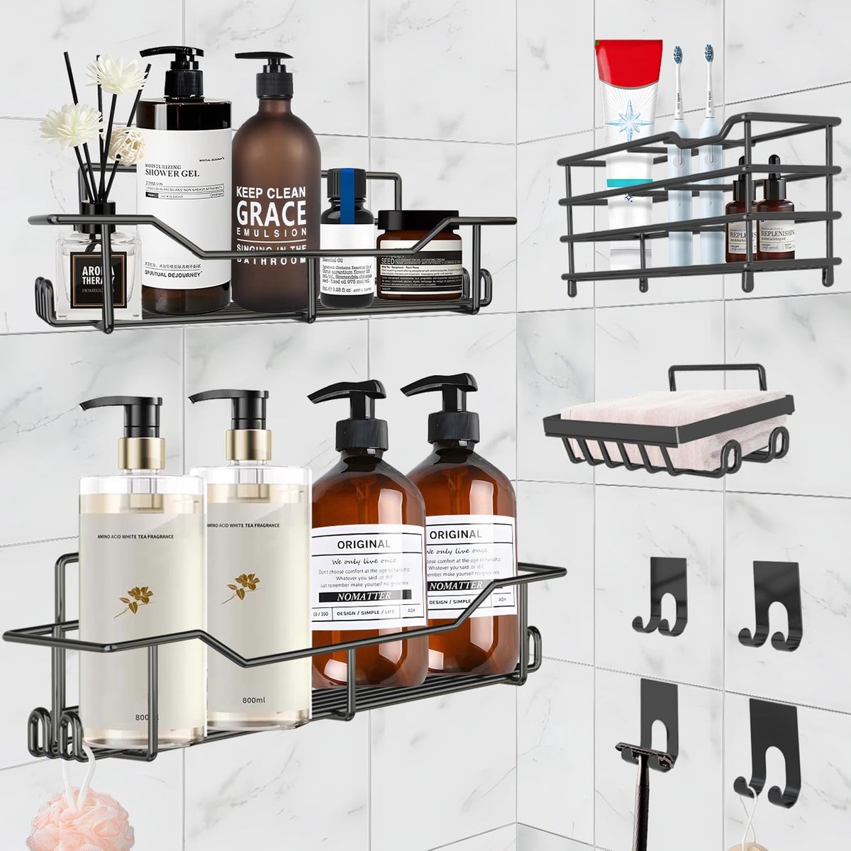 Set de 3 étagères de douche sans perçage, accessoires de salle de