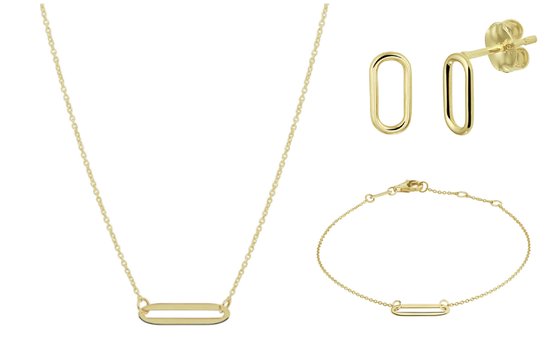 Schitterende SET : 14 Karaat Gouden Halsketting Armband en Oorstekers | Geschenkset | Bruidssieraden